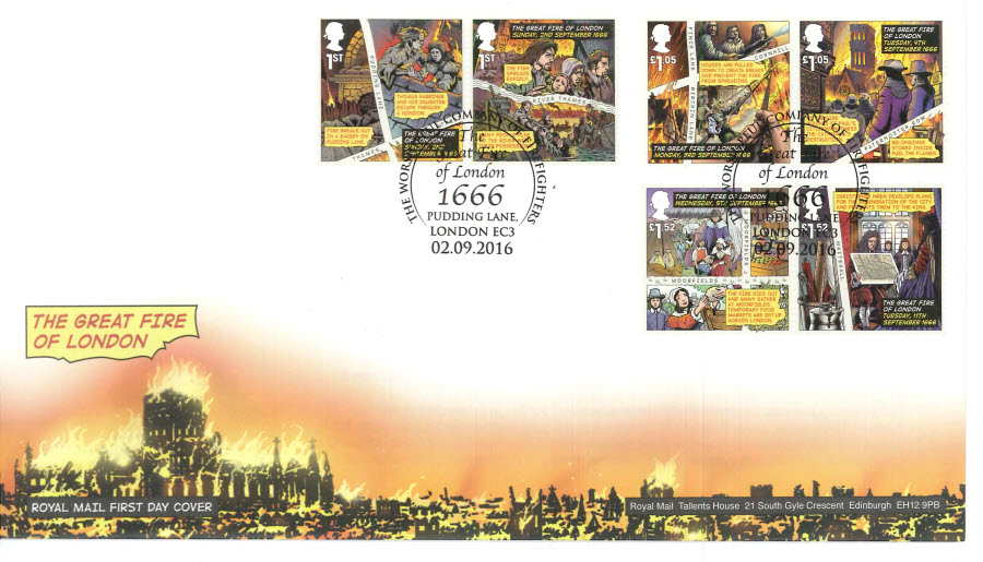 2016 - The Great Fire , First Day Cover, 1666 London EC3 Pictorial Postmark